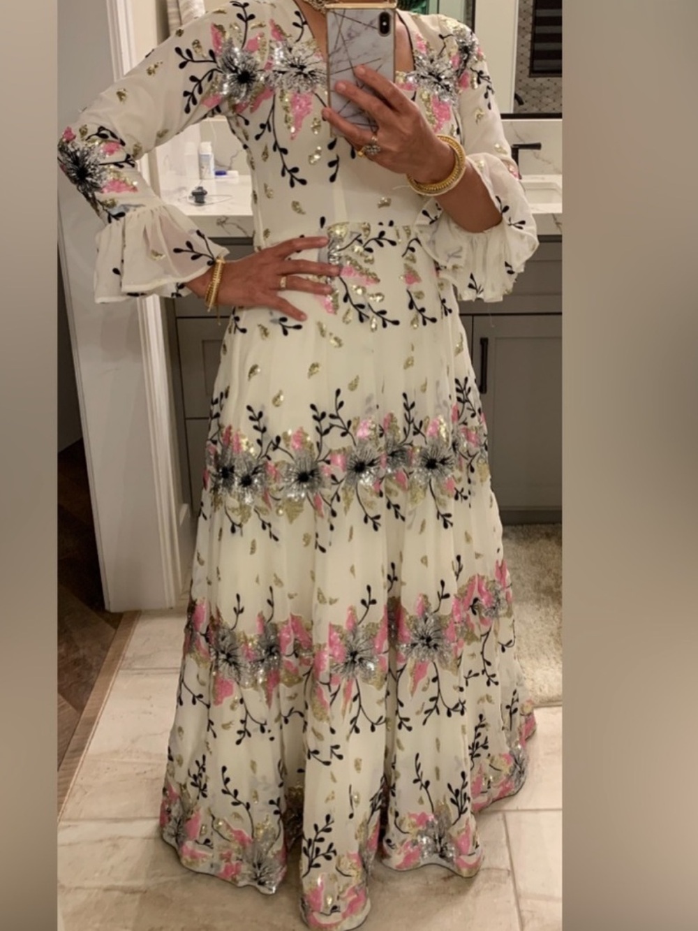 Ivory Floral Embroidered Maxi Dress